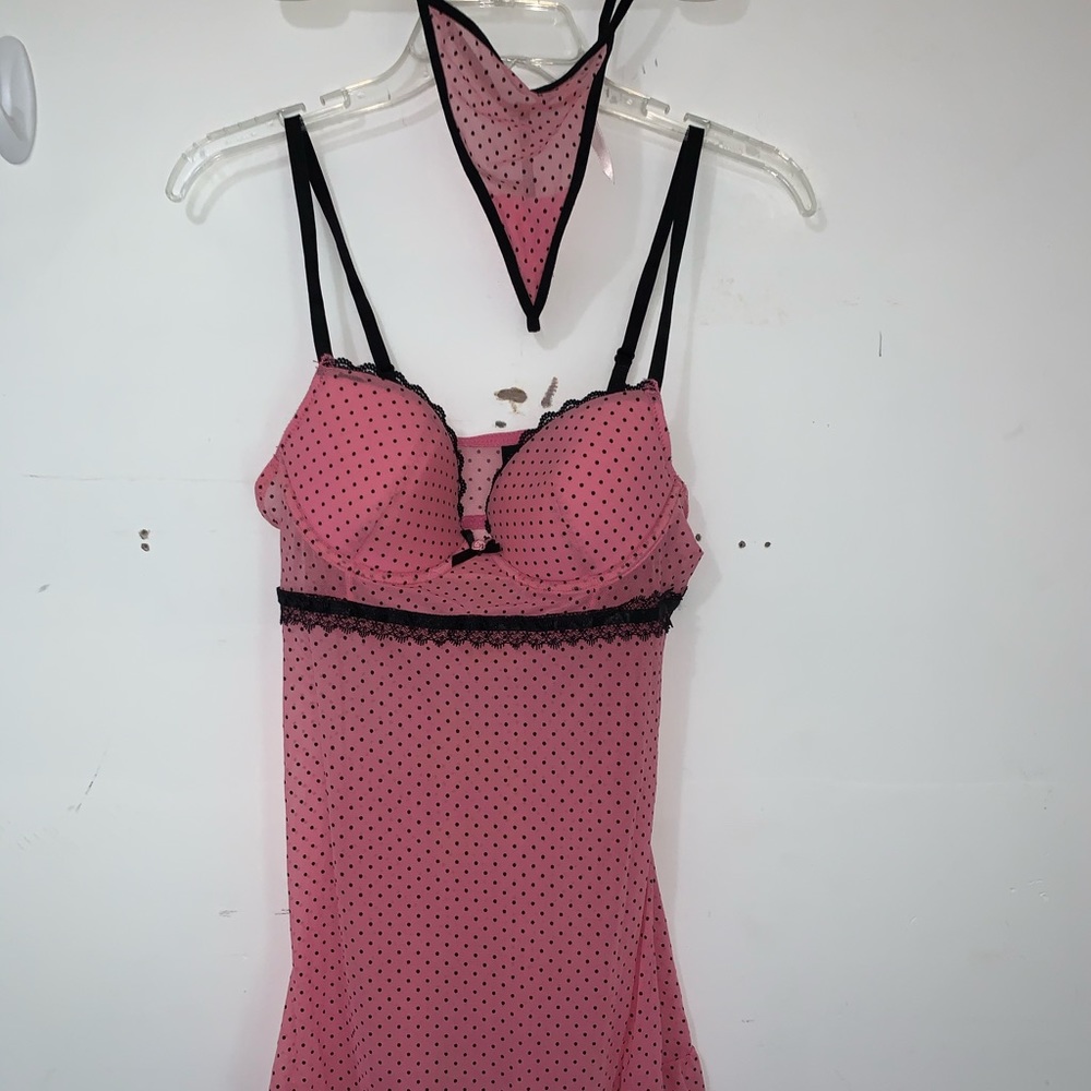 Flora's Follies Pink Black Babydoll Chemise Set